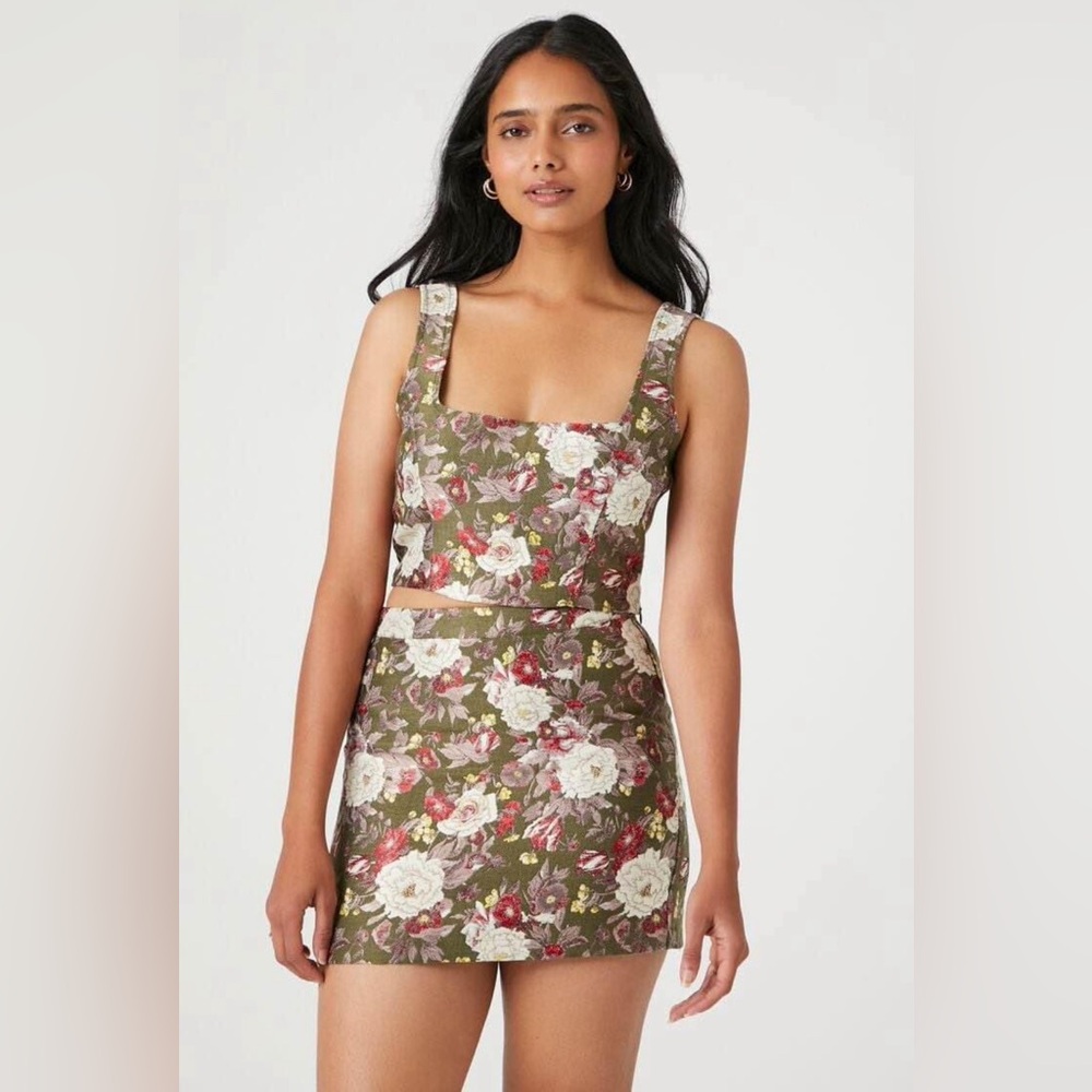 F21 Olive 2 Piece Floral Set - Size XL/8/10